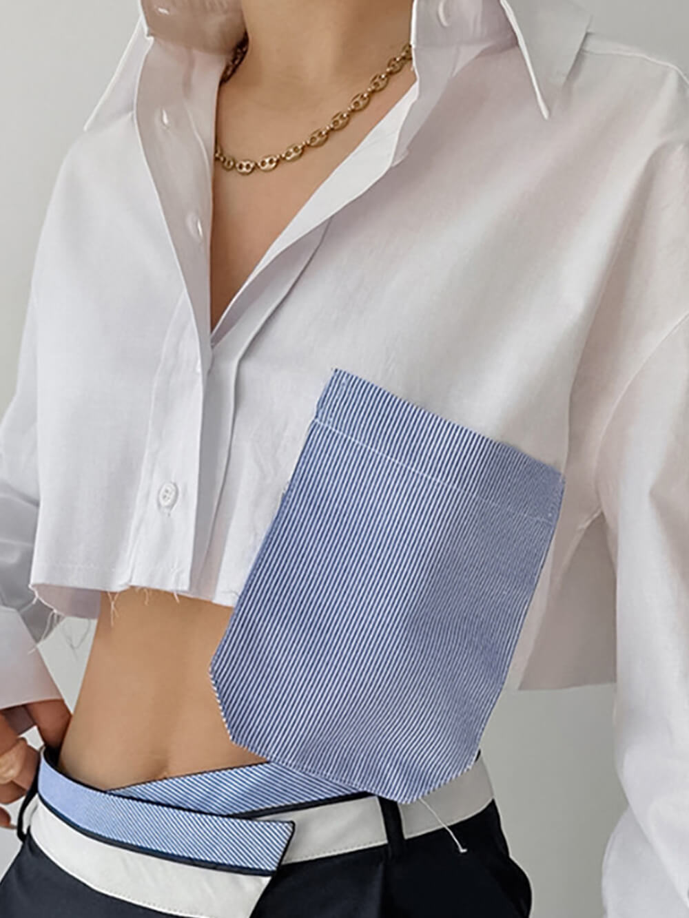 Nani - French Top Contrast Cropped Shirt