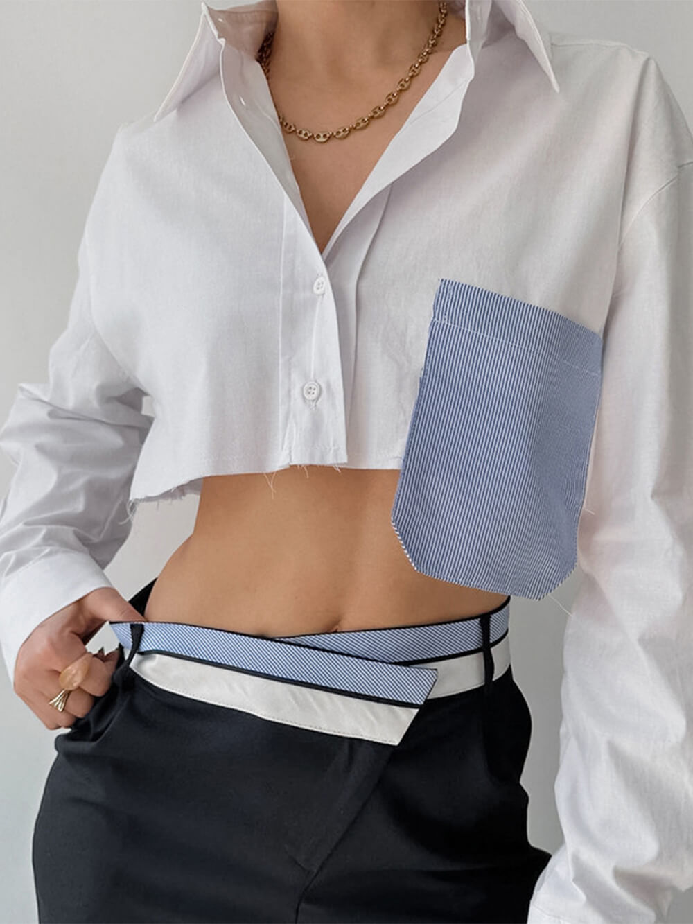Nani - French Top Contrast Cropped Shirt