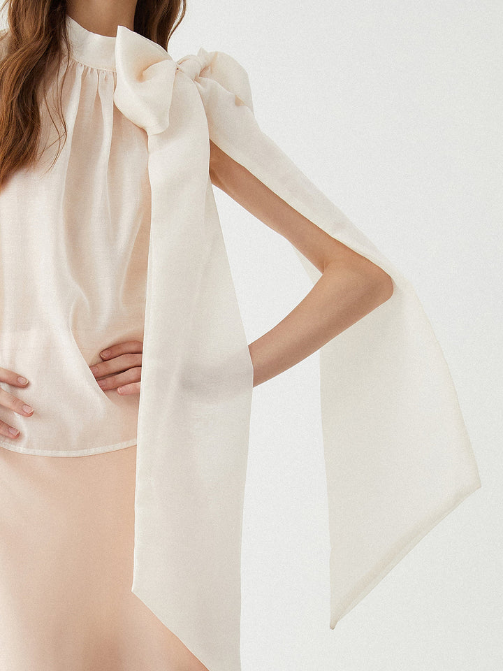 Kaylani Sheer Tie Neck Bow Mesh Top