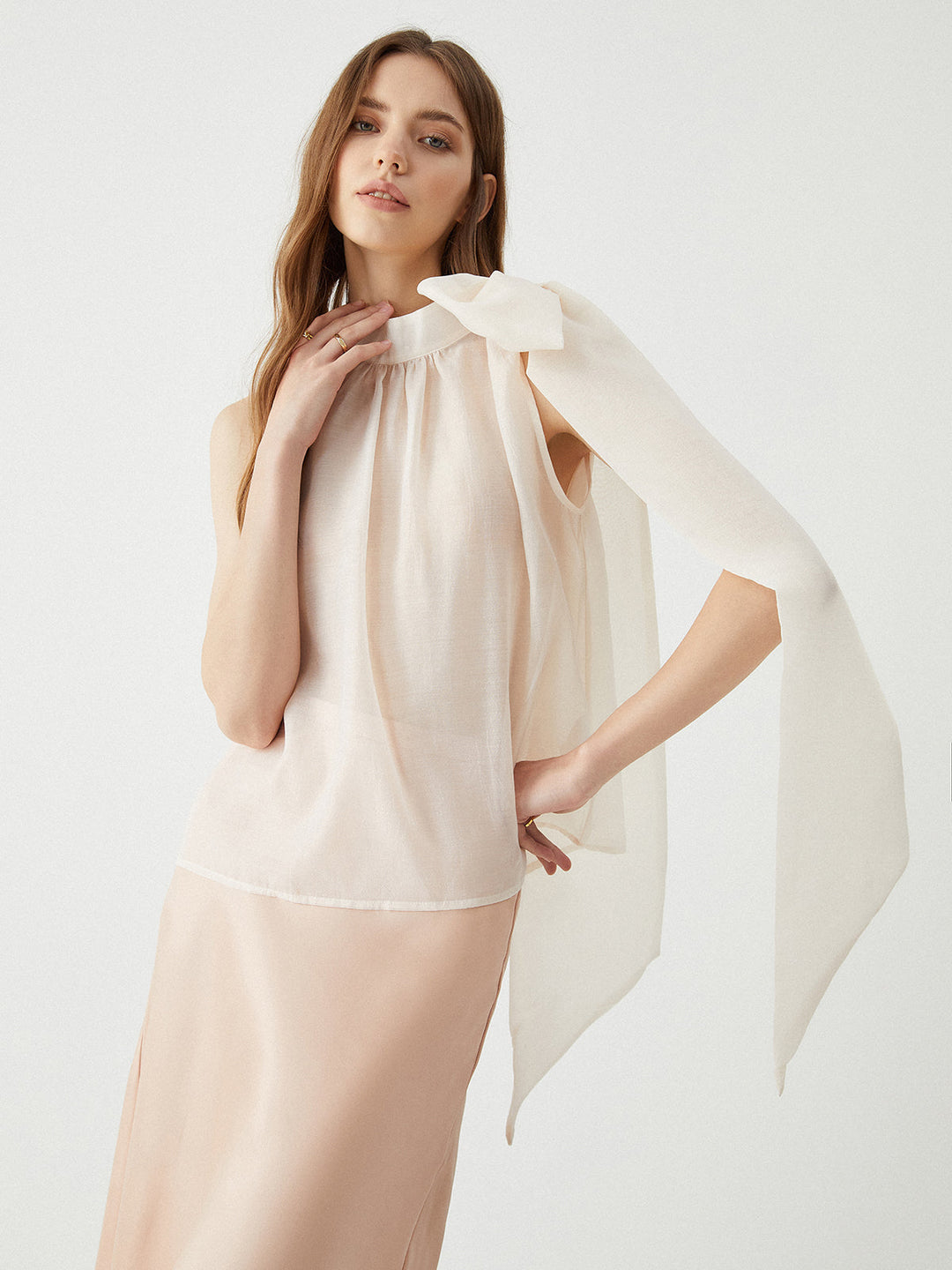 Kaylani Sheer Tie Neck Bow Mesh Top