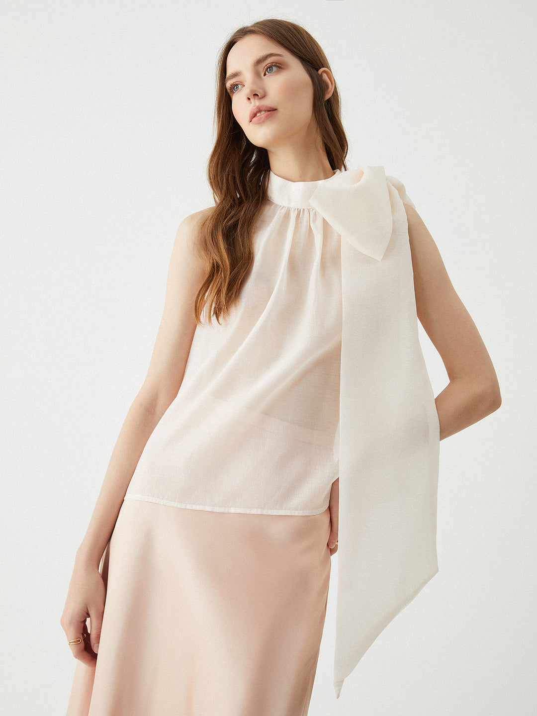 Kaylani Sheer Tie Neck Bow Mesh Top