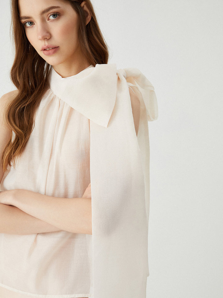 Kaylani Sheer Tie Neck Bow Mesh Top