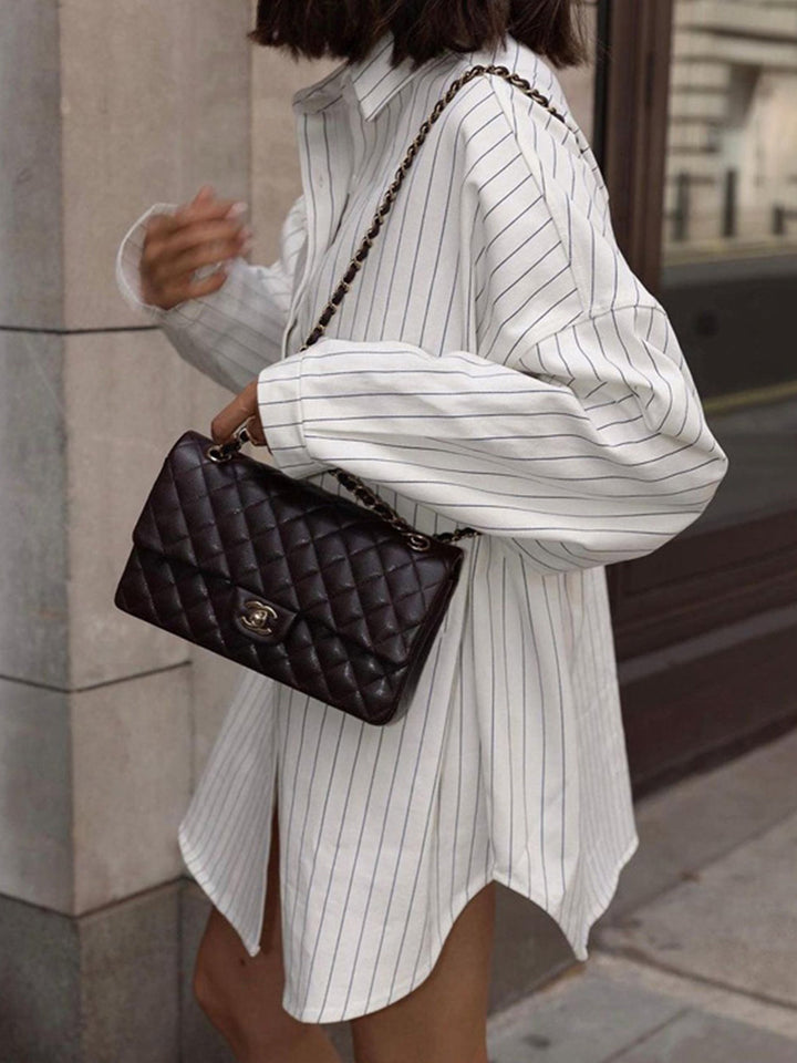 Monteclo - Selena Striped Large Pockets Long Sleeve Shirt