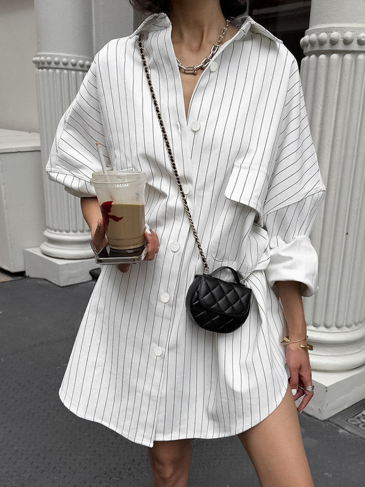 Monteclo - Selena Striped Large Pockets Long Sleeve Shirt