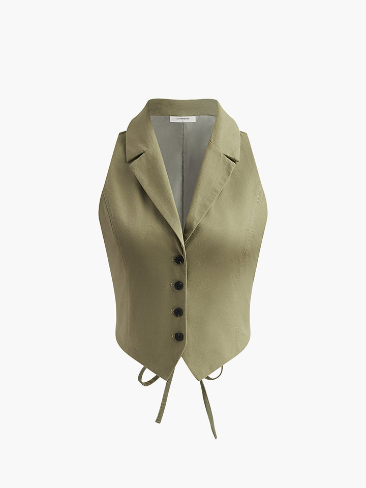 Leila Suit Buttoned Tie-Back Tank Top