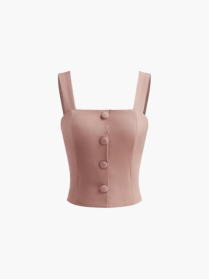 Kenzie Square Collar Button Tank Top