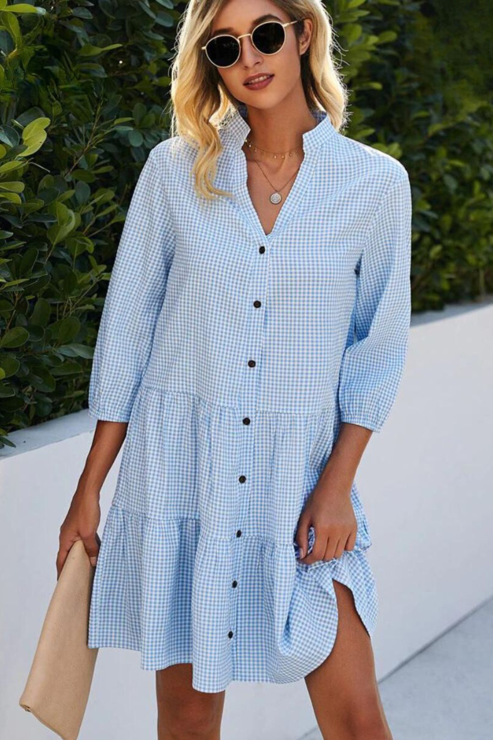 Andria™ | Checked dress with V-neckline