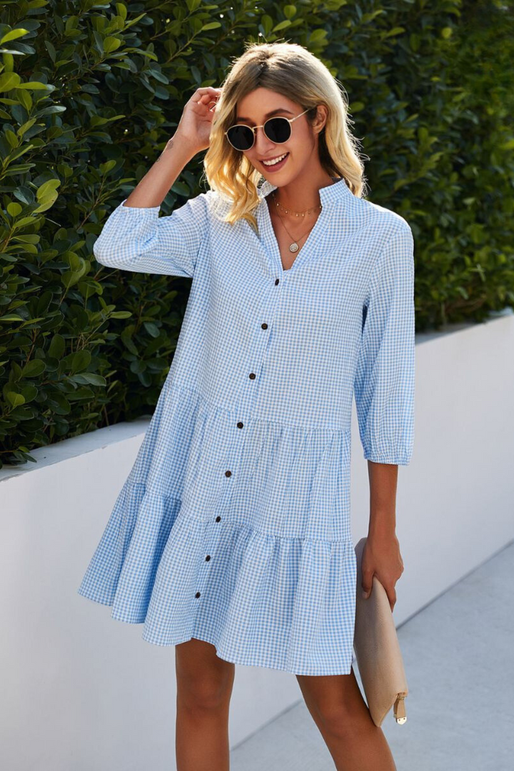Andria™ | Checked dress with V-neckline