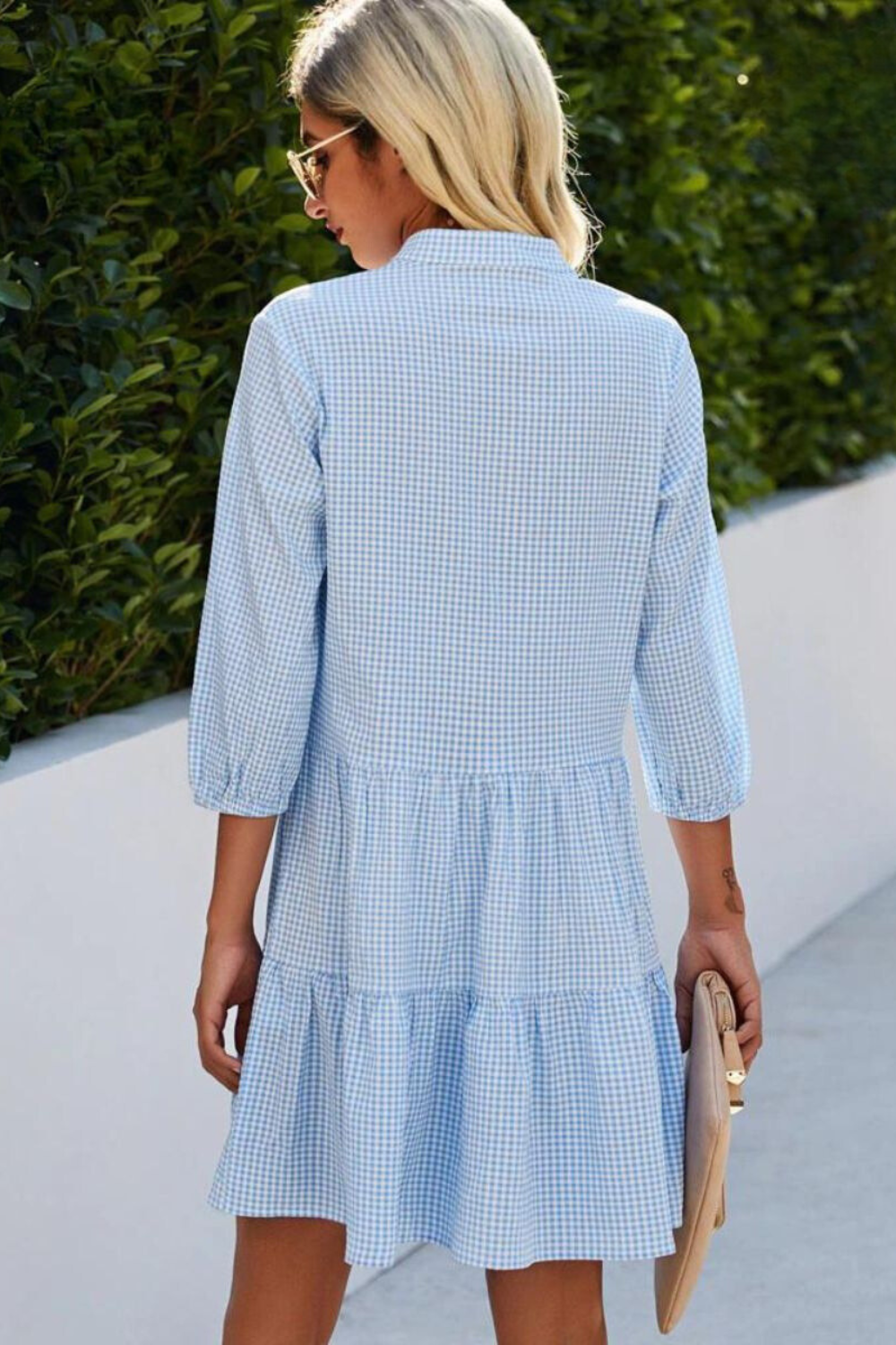 Andria™ | Checked dress with V-neckline